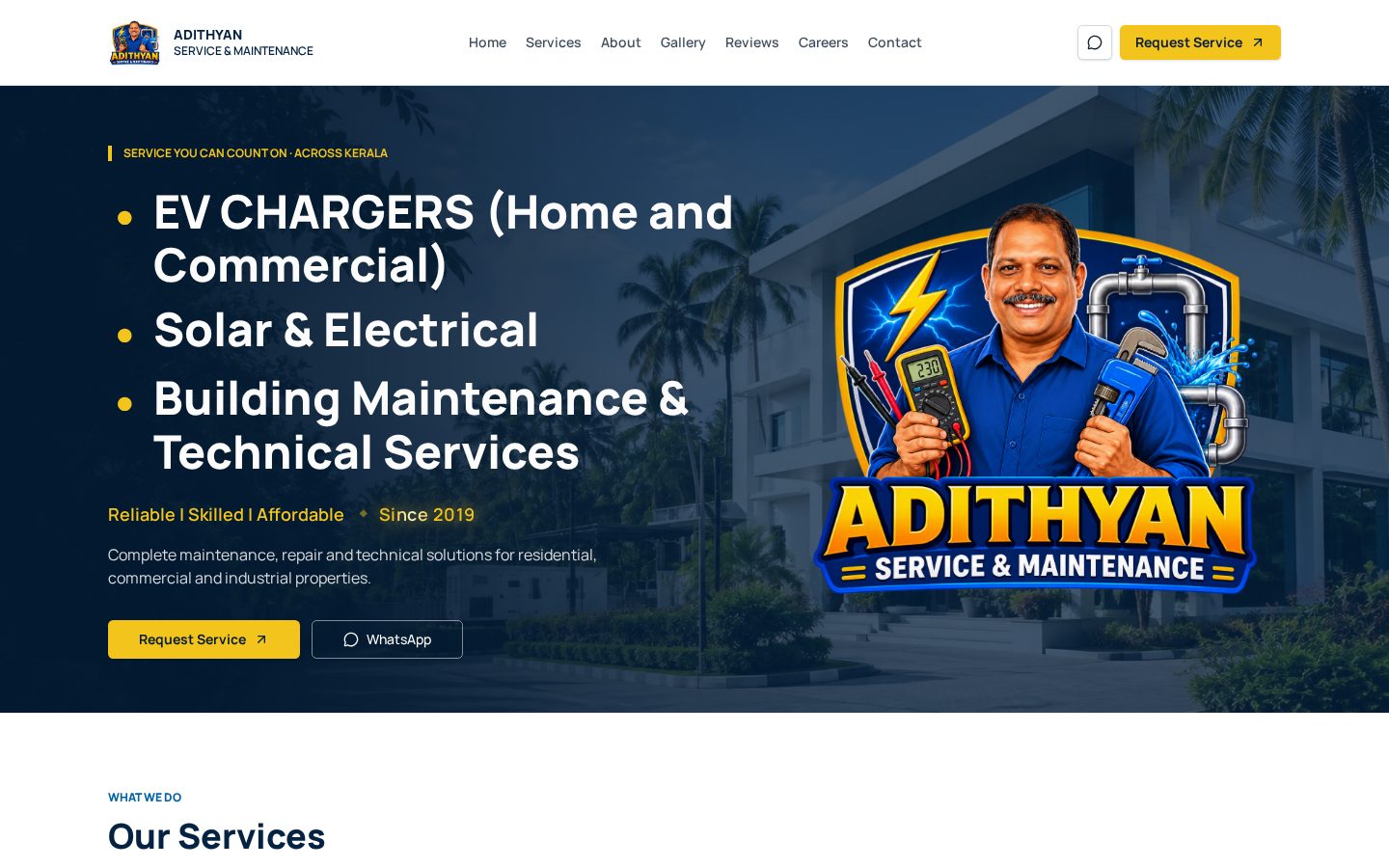 Homepage of Adithyan Service & Maintenance