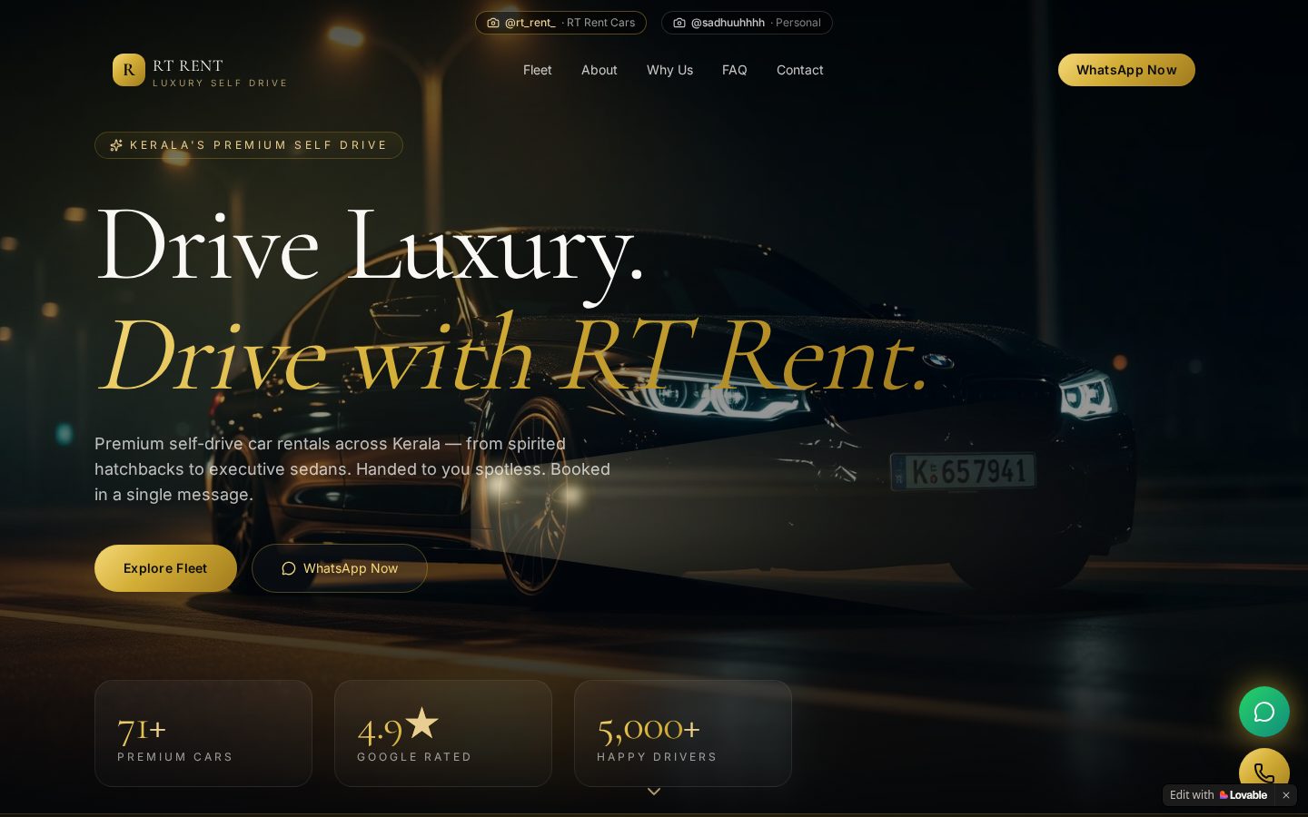 Homepage of RT Rent Cars